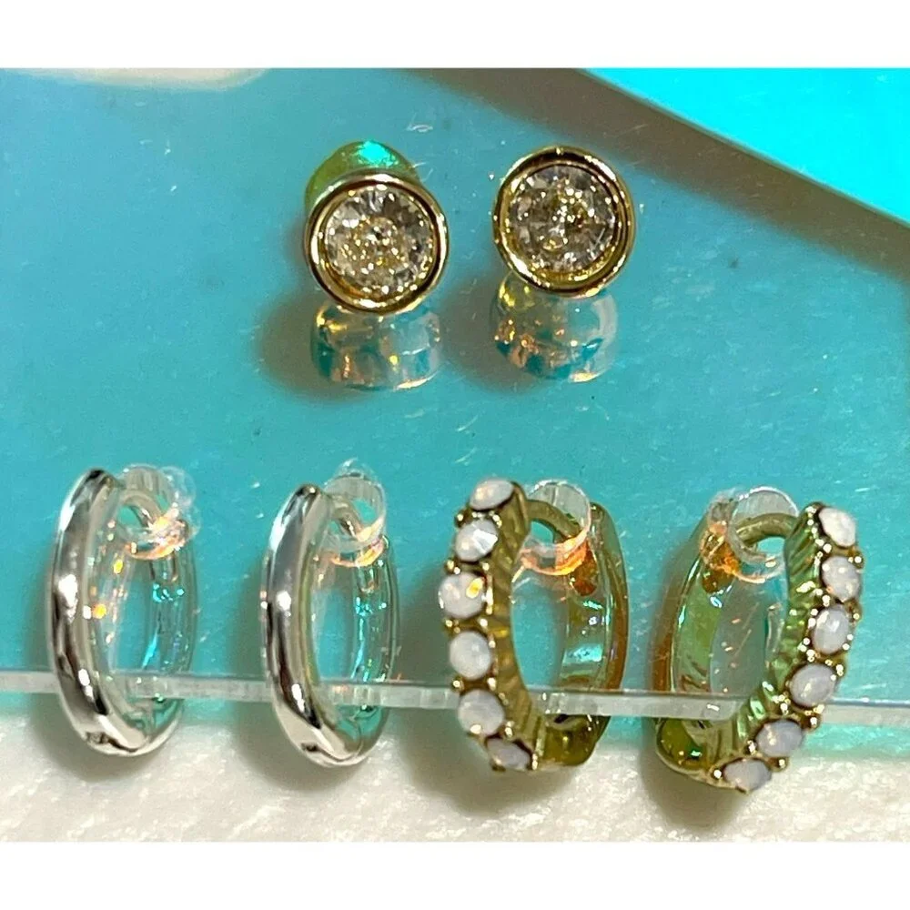 Tillys Gold Cubic Zirconia Huggie Hoop Earrings Set New